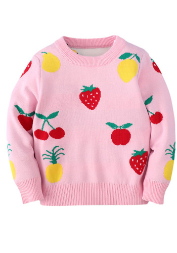 Kids Girl Spring Pink Fruits O-neck Long Sleeve Knitted Sweater