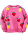 Kids Girl Spring Rose Fruits O-neck Long Sleeve Knitted Sweater