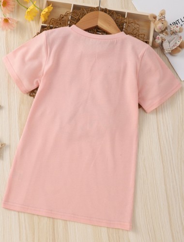 Kids Girl Summer Pink Cartoon Print Short Sleeve T-shirt