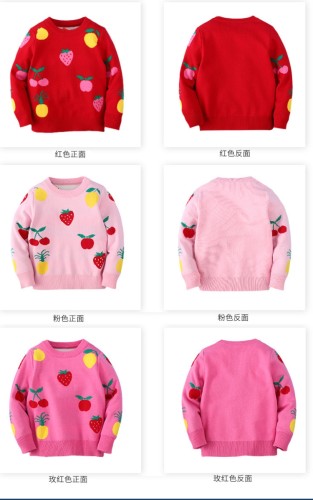 Kids Girl Spring Pink Fruits O-neck Long Sleeve Knitted Sweater