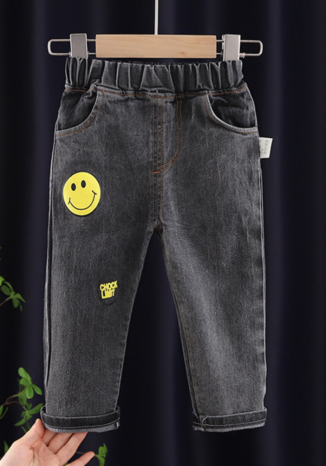 Kids Boy Black Pocketed Emoji Jean Trousers