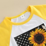 Summer Kids Girl Sunflower Print Shirt and Bell Bottom Pants Matching Two Piece Set