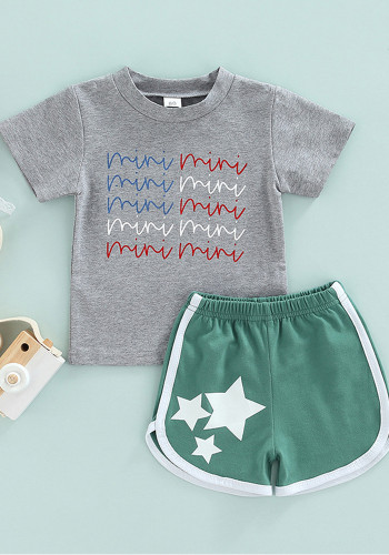Summer Kids Boy Letter Print Shirt and Stars Shorts Matching Two Piece Set