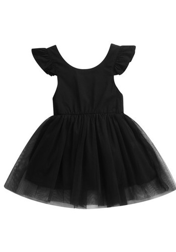Kids Girl Summer Black Flying Sleeves Mesh Dress
