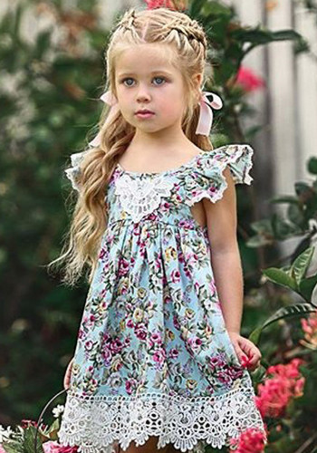 Kids Girl Summer Flying Sleeves Floral Dress