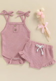 Baby Girl Summer Purple Knitted Bodysuit and Shorts Two Piece Set
