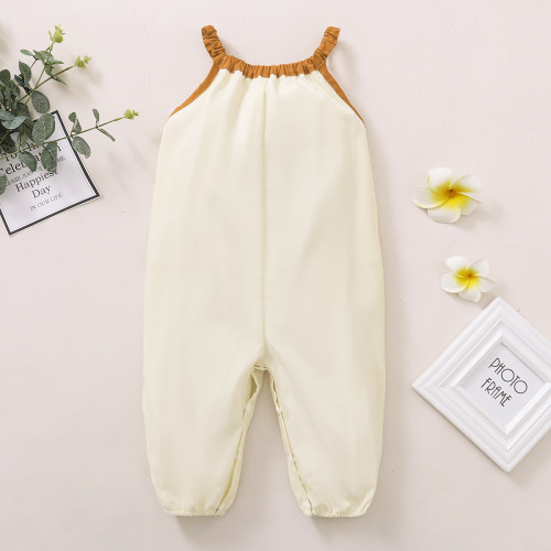Baby Girl Summer Solid Plain Strap Jumpsuit