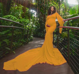 Spring/Autumn Yellow Wide Sleeve Photography Maternity Gown