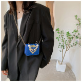 Women Fashion Royal Blue Beaded Mini Handheld Diagonal Lipstick Bag Coins Shoulder Bag