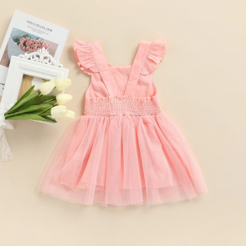 Kids Girl Summer Pink Flying Sleeves Mesh Dress