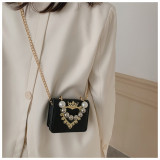 Women Fashion Black Beaded Mini Handheld Diagonal Lipstick Bag Coins Shoulder Bag
