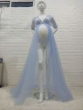 Summer Blue V-neck Short Sleeves Transparent Mesh Sexy Photography Maternity Dress