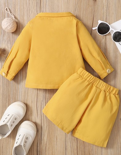 Kids Boy Summer Yellow Gentelman Blazer + Shorts Two Piece Set