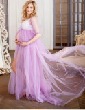 Summer Purple V-neck Short Sleeves Transparent Mesh Sexy Photography Maternity Dress
