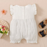 Baby Girl Summer White Flying Sleeve Buttoned Rompers