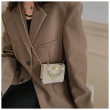 Women Fashion White Beaded Mini Handheld Diagonal Lipstick Bag Coins Shoulder Bag