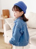 Kids Girl Blue Denim Long Sleeves Pocketed Jean Jacket