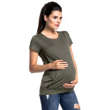 Summer Green Round Neck Short Sleeve Maternity Wear Fashion Nursing T-Shirt