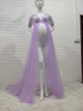 Summer Purple V-neck Short Sleeves Transparent Mesh Sexy Photography Maternity Dress