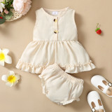 Baby Girl Summer Solid Plain Tanks and Shorts Two Piece Set