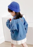 Kids Girl Blue Denim Long Sleeves Pocketed Jean Jacket