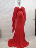 Summer Red V-neck Half Sleeves Photography Maternity Dress