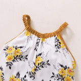 Baby Girl Summer Floral Print Strap Jumpsuit