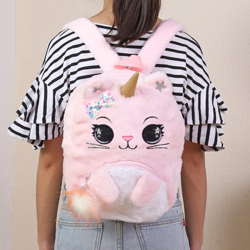 Kids Girl Tie-dye Plush Cute Cartoon Large-capacity Backpack
