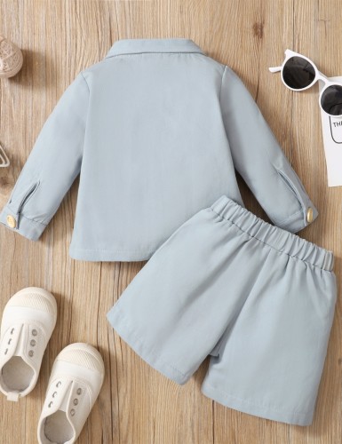 Kids Boy Summer Grey Gentelman Blazer + Shorts Two Piece Set