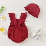 Baby Girl Summer Red Flying Sleeve Rompers + Hat