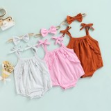Baby Girl Summer Grey Strap Bodysuit Rompers with Matching Headband