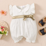 Baby Girl Summer White Flying Sleeve Buttoned Rompers