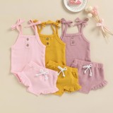 Baby Girl Summer Yellow Knitted Bodysuit and Shorts Two Piece Set