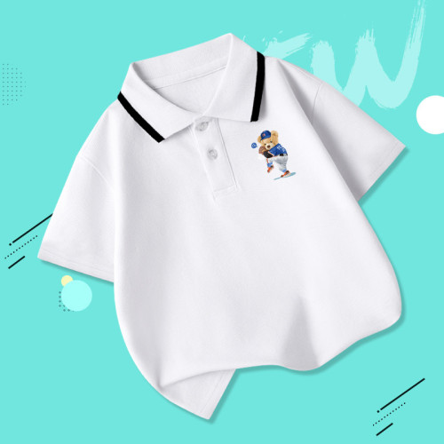 Boys Summer Cotton Short-Sleeve Print Polo T-Shirt
