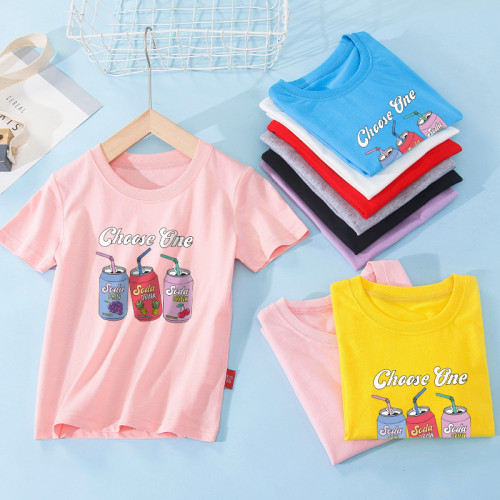 Girls Summer Cotton Short-Sleeve Round Neck Print T-Shirt