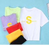 Family Wear Clothing Short Sleeve Round Neck Print Solid T-Shirt