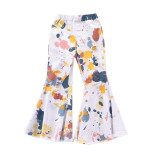 Girls Spring And Autumn Abstract Print Denim Flared Pant