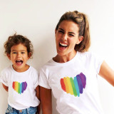 Summer Mother-Daughter Rainbow Love Short-Sleeved Cotton T-Shirt