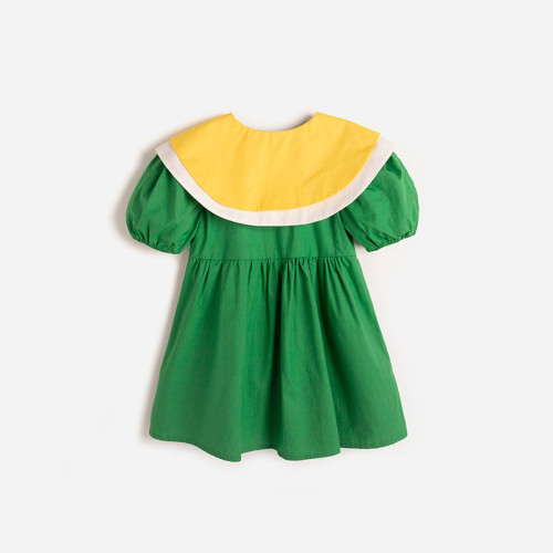 Summer children's dress double-layer large lapel fresh green girl's dress
