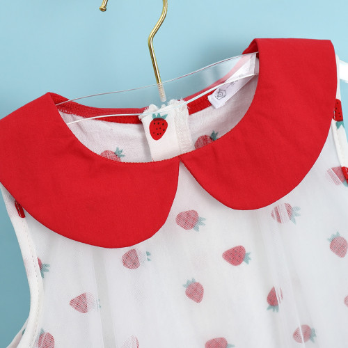Summer Children's Dress Peter Pan collar Strawberry Net Yarn Girls Sleeveless Dress