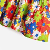 Summer Girls Square Neck Flower Full Print Floral Dress