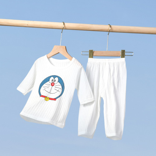 Summer Boy Cartoon Long Sleeve Top And Pant Two-Piece Pajama Set
