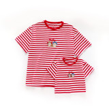 Summer striped T-shirt parent-child wear children's cartoon embroidery cotton short sleeve thin trendy family wear