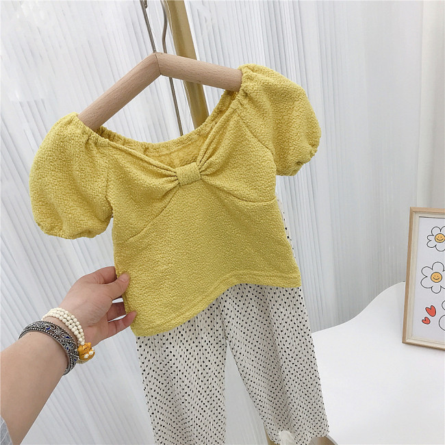Girls summer suit baby girls baby shirt children's ripple anti-mosquito pants Two Piece set