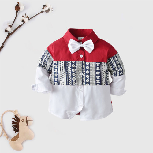 Children's Clothing Children's Shirts Long Sleeve Cotton Boys Colorblock Print Shirts Spring Autumn Top