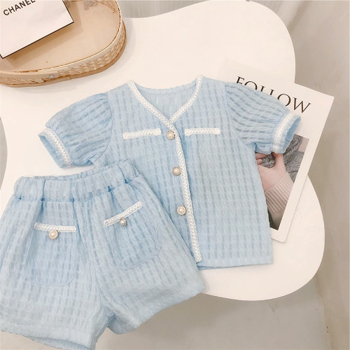 girls summer slimming two Piece shorts suit