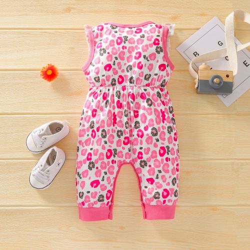 Infant children's little girl baby pink leopard print romper
