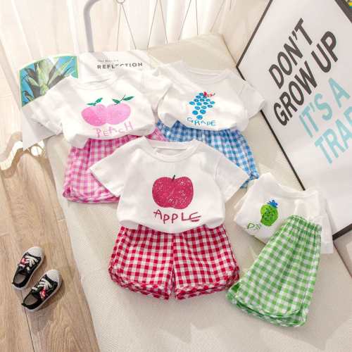 Fruit plaid two-piece children's suit summer boys and girls baby baby short-sleeved shorts