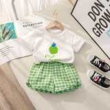 Fruit plaid two-piece children's suit summer boys and girls baby baby short-sleeved shorts