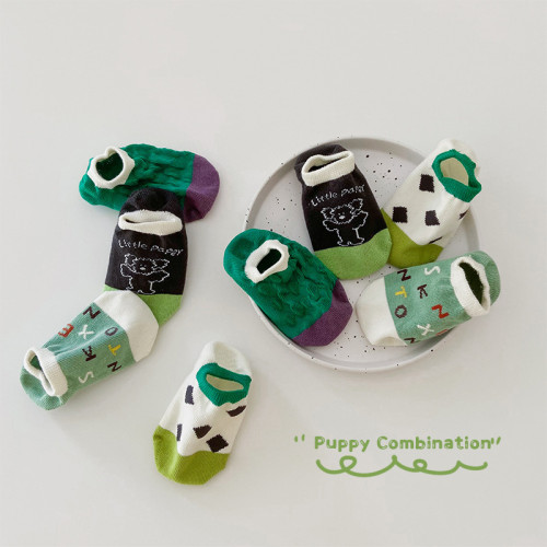 Children's socks summer breathable thin letter dog invisible socks cotton boy short tube boat socks cartoon socks